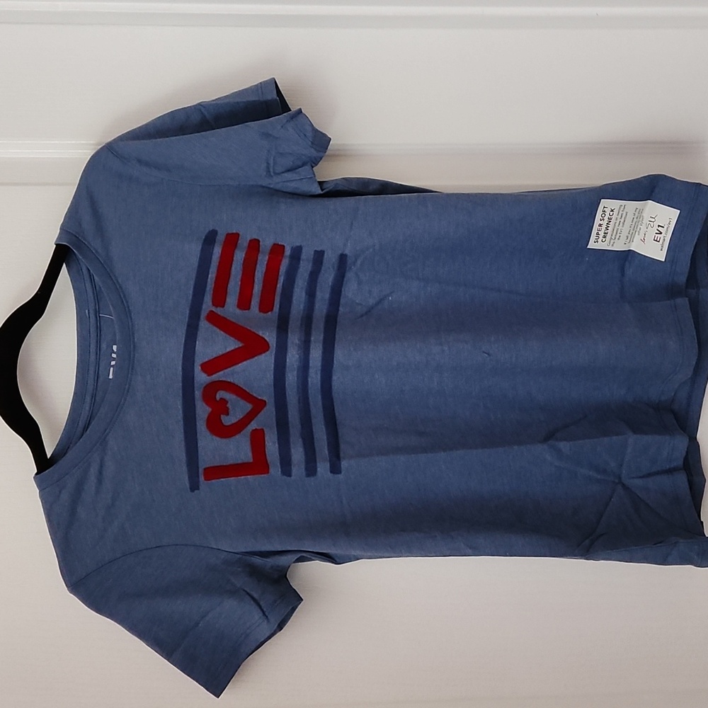 EV1 Women Grey Plaid LOVE Baseball Jacket with Blue LOVE T-SHIRT Small